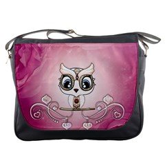 Cute Little Owl With Hearts Messenger Bag by FantasyWorld7