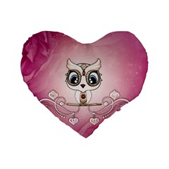 Cute Little Owl With Hearts Standard 16  Premium Flano Heart Shape Cushions by FantasyWorld7