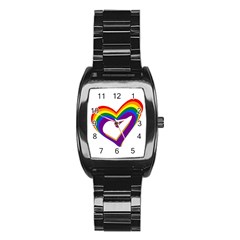 Rainbow Heart Colorful Lgbt Rainbow Flag Colors Gay Pride Support Stainless Steel Barrel Watch by yoursparklingshop