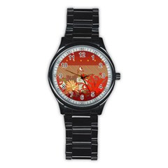 Abstract Flower Stainless Steel Round Watch