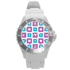 Pattern Plaid Round Plastic Sport Watch (l)