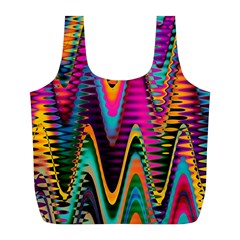 Multicolored Wave Distortion Zigzag Chevrons 2 Background Color Solid Black Full Print Recycle Bag (l) by EDDArt