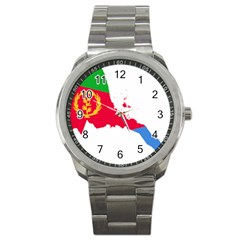 Eritrea Flag Map Geography Outline Sport Metal Watch by Sapixe