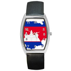 Borders Country Flag Geography Map Barrel Style Metal Watch by Sapixe