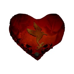 Elegant Decorative Bird Standard 16  Premium Flano Heart Shape Cushions by FantasyWorld7