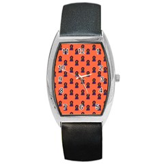 Nerdy 60s  Girl Pattern Orange Barrel Style Metal Watch by snowwhitegirl