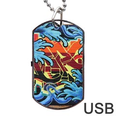 Graffiti Colourful Street Art Art Dog Tag Usb Flash (two Sides) by Simbadda