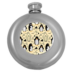 Hand Drawn Penguin Doodle Pattern Round Hip Flask (5 Oz) by Vaneshart