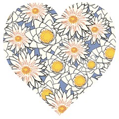 Flowers Pattern Lotus Lily Wooden Puzzle Heart by HermanTelo