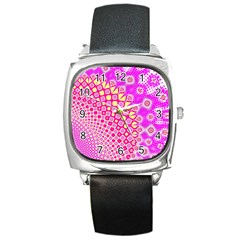 Digital Arts Fractals Futuristic Pink Square Metal Watch by Wegoenart