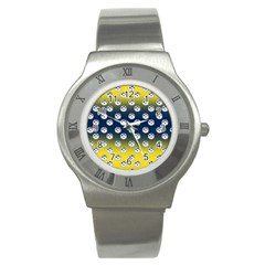 English Breakfast Yellow Pattern Blue Ombre Stainless Steel Watch by snowwhitegirl