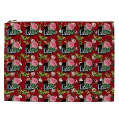 Vintage Can Floral Red Cosmetic Bag (xxl) by snowwhitegirl