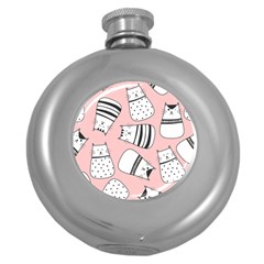 Cute Cats Cartoon Seamless Pattern Round Hip Flask (5 Oz) by Vaneshart