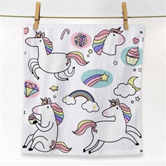 Cute Unicorns With Magical Elements Vector Face Towel by Sobalvarro