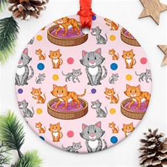 Cat Seamless Pattern Ornament (round) by Vaneshart