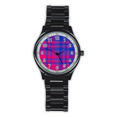 Bisexual Plaid Stainless Steel Round Watch by NanaLeonti