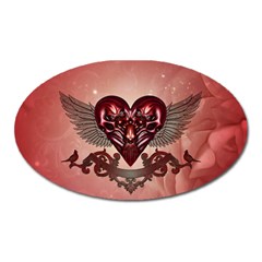 Awesome Heart With Skulls And Wings Oval Magnet by FantasyWorld7