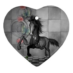 Wonderful Black And White Horse Ornament (heart) by FantasyWorld7