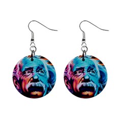 Albert Einstein Retro Wall Graffiti Blue Pink Orange Modern Urban Art Grunge Mini Button Earrings by snek