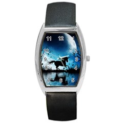 Wonderful Unicorn Silhouette In The Night Barrel Style Metal Watch by FantasyWorld7