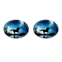 Wonderful Unicorn Silhouette In The Night Cufflinks (oval) by FantasyWorld7