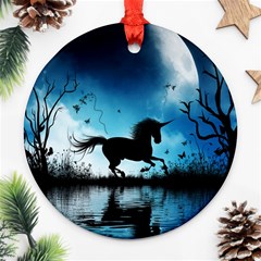 Wonderful Unicorn Silhouette In The Night Ornament (round) by FantasyWorld7