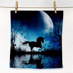 Wonderful Unicorn Silhouette In The Night Face Towel by FantasyWorld7