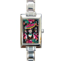 Day Of The Dead Woman Rose Rectangle Italian Charm Watch by trulycreative