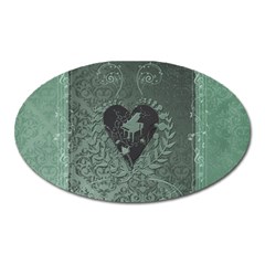 Elegant Heart With Piano And Clef On Damask Background Oval Magnet by FantasyWorld7