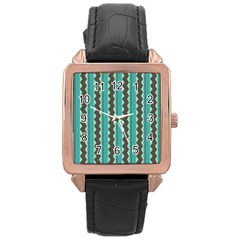 Background Chevron Blue Rose Gold Leather Watch 