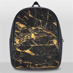 Black Marble Texture With Gold Veins Floor Background Print Luxuous Real Marble School Bag (large) by genx