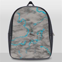 Marble Light Gray With Bright Cyan Blue Veins Texture Floor Background Retro Neon 80s Style Neon Colors Print Luxuous Real Marble School Bag (large) by genx