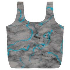 Marble Light Gray With Bright Cyan Blue Veins Texture Floor Background Retro Neon 80s Style Neon Colors Print Luxuous Real Marble Full Print Recycle Bag (xxxl) by genx