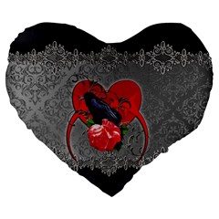 Wonderful Crow On A Heart Large 19  Premium Flano Heart Shape Cushions by FantasyWorld7