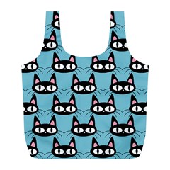 Cute Black Cat Pattern Full Print Recycle Bag (l) by Valentinaart