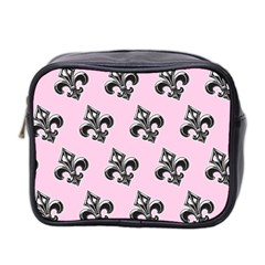 French France Fleur De Lys Metal Pattern Black And White Antique Vintage Pink And Black Rocker Mini Toiletries Bag (two Sides) by Quebec