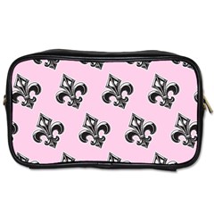 French France Fleur De Lys Metal Pattern Black And White Antique Vintage Pink And Black Rocker Toiletries Bag (two Sides) by Quebec