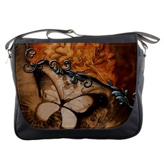 Wonderful Floral Design With Butterflies Messenger Bag by FantasyWorld7