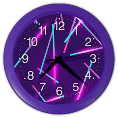 Retrowave Aesthetic Vaporwave Retro Memphis Pattern 80s Design Geometric Shapes Futurist Purple Pink Blue Neon Light Color Wall Clock by genx