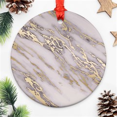 Marble With Metallic Gold Intrusions On Gray White Stone Texture Pastel Rose Pink Background Ornament (round) by genx