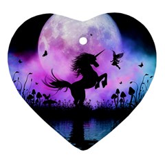 Wonderful Unicorn With Fairy In The Night Ornament (heart) by FantasyWorld7