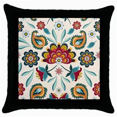 Baatik Print  Throw Pillow Case (black) by designsbymallika