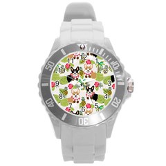 Corgis Hula Pattern Round Plastic Sport Watch (l) by Sapixe