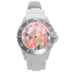 Background Geometric Triangle Round Plastic Sport Watch (l) by Sapixe