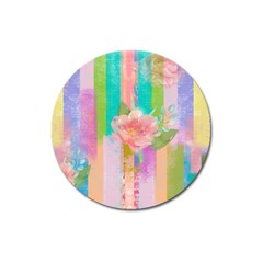 Stripes Floral Print Magnet 3  (round) by designsbymallika