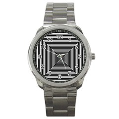 Maze Design Black White Background Sport Metal Watch