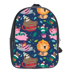 Funny Animal Christmas Pattern School Bag (large) by Vaneshart