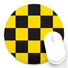 Checkerboard Pattern Black And Yellow Ancap Libertarian Round Mousepads by snek