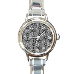 Black And White Pattern Round Italian Charm Watch by HermanTelo