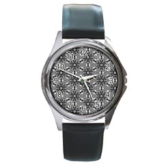 Black And White Pattern Round Metal Watch by HermanTelo